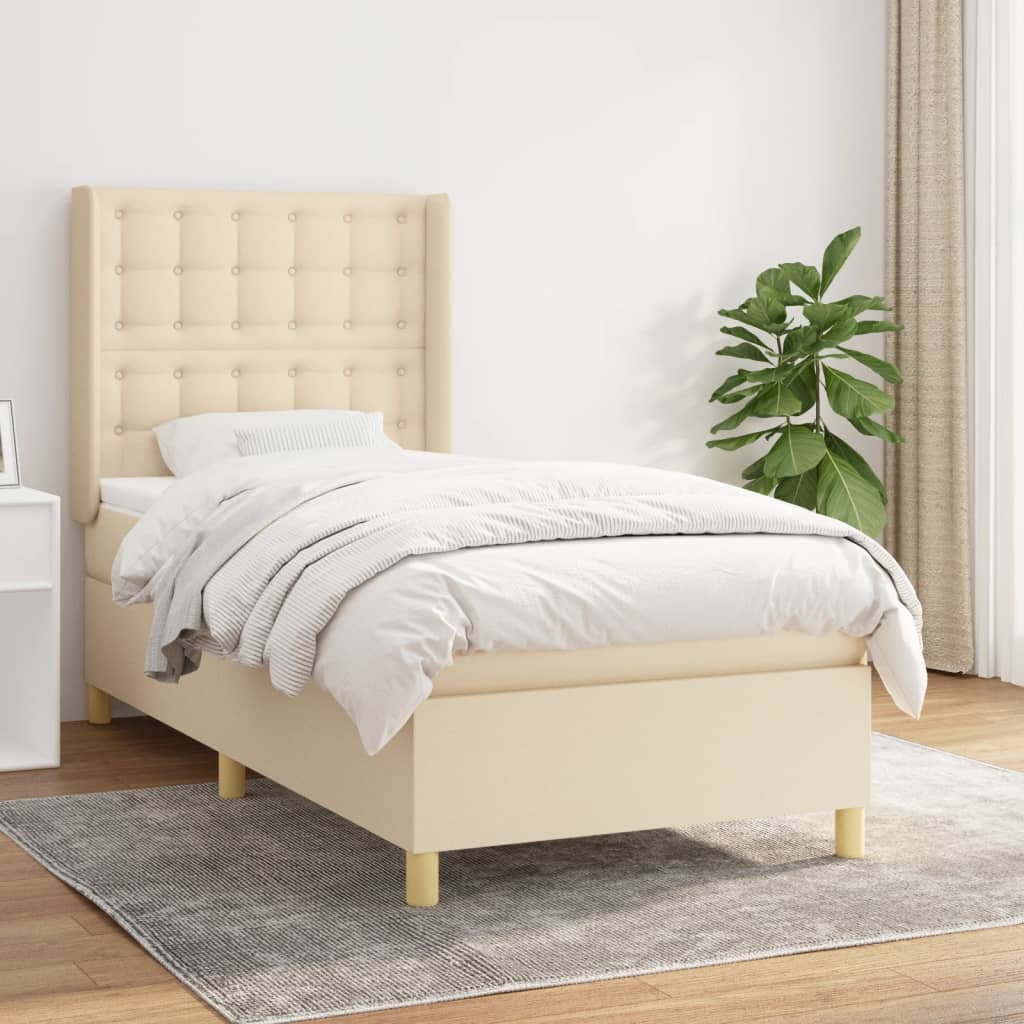 Sommier à lattes de lit avec matelas Crème 90x200 cm Tissu