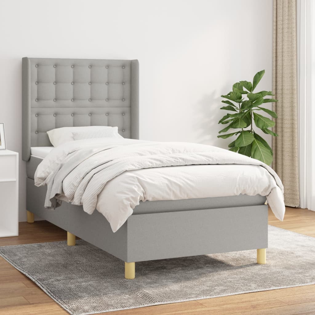 Sommier à lattes de lit avec matelas Gris clair 100x200cm Tissu