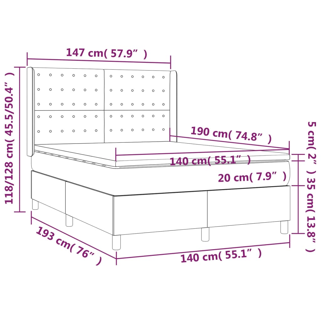 Sommier à lattes de lit avec matelas Noir 140x190 cm Tissu