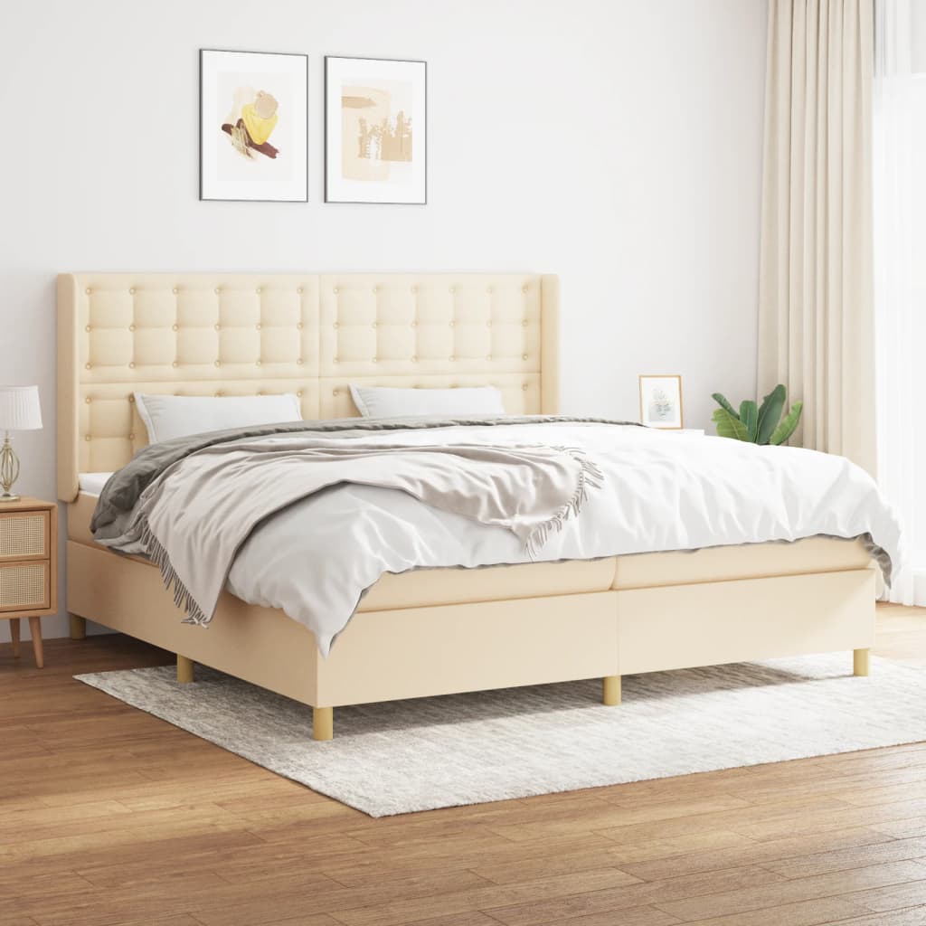 Sommier à lattes de lit avec matelas Crème 200x200 cm Tissu