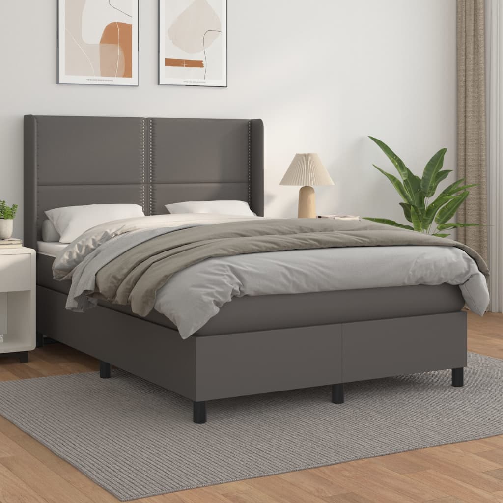 Sommier à lattes de lit avec matelas Gris 140x190 cm Similicuir