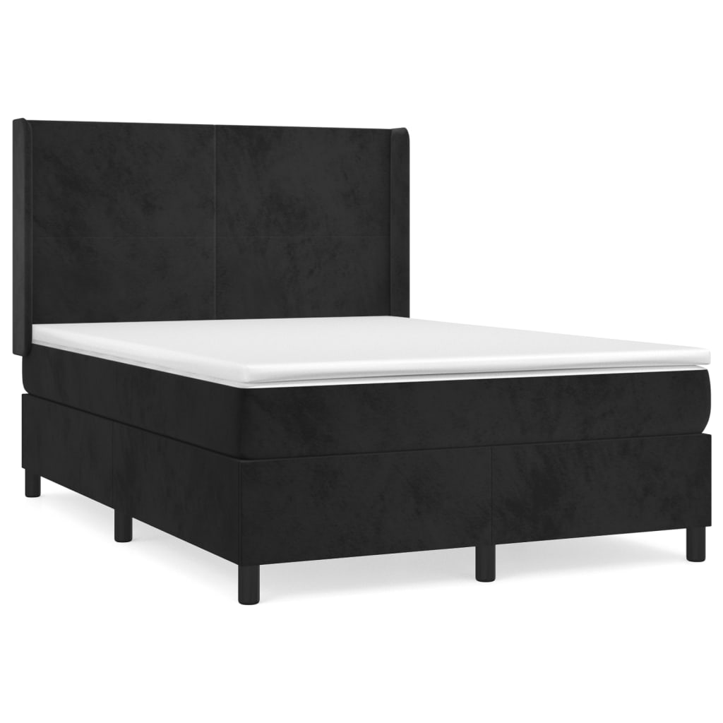 Sommier à lattes de lit avec matelas Noir 140x190 cm Velours