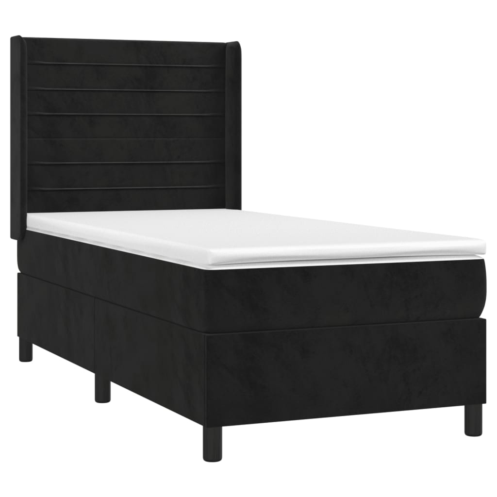 Sommier à lattes de lit avec matelas Noir 90x200 cm Velours