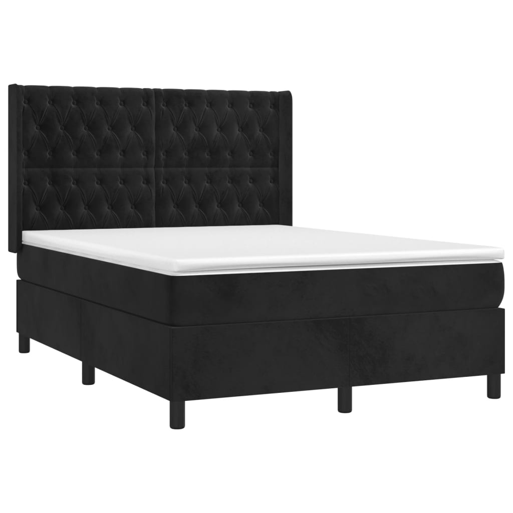 Sommier à lattes de lit avec matelas Noir 140x190 cm Velours