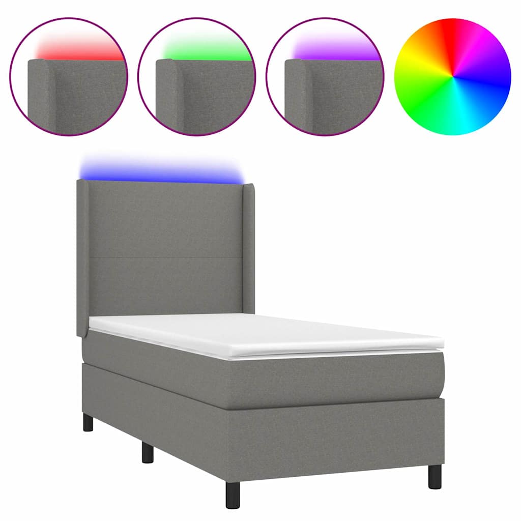 Sommier à lattes de lit matelas LED Gris foncé 80x200 cm Tissu