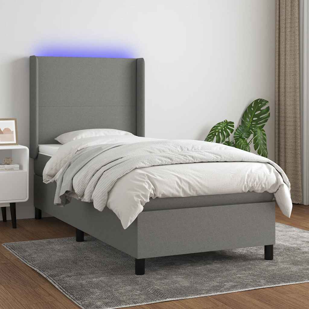 Sommier à lattes de lit matelas LED Gris foncé 80x200 cm Tissu