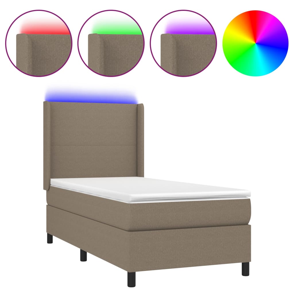 Sommier à lattes de lit matelas et LED Taupe 80x200cm Tissu