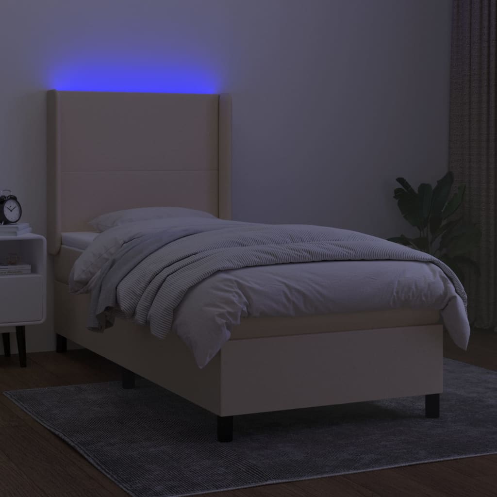 Sommier à lattes de lit matelas et LED Crème 80x200cm Tissu