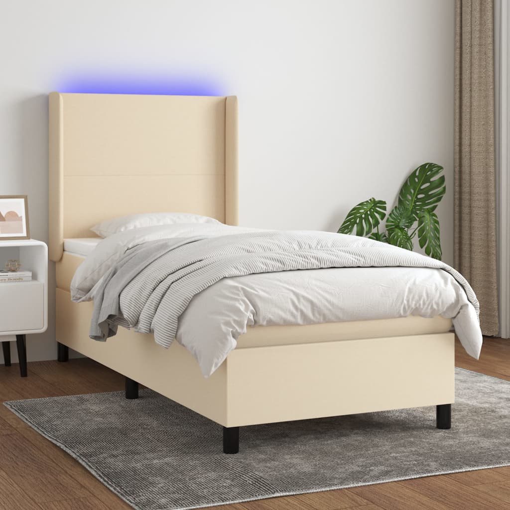 Sommier à lattes de lit matelas et LED Crème 80x200cm Tissu