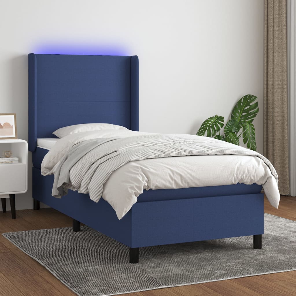 Sommier à lattes de lit matelas et LED Bleu 80x200cm Tissu