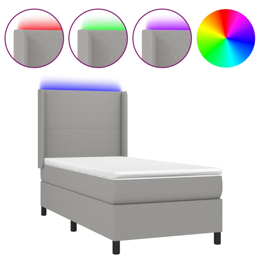 Sommier à lattes de lit matelas LED Gris clair 90x190 cm Tissu