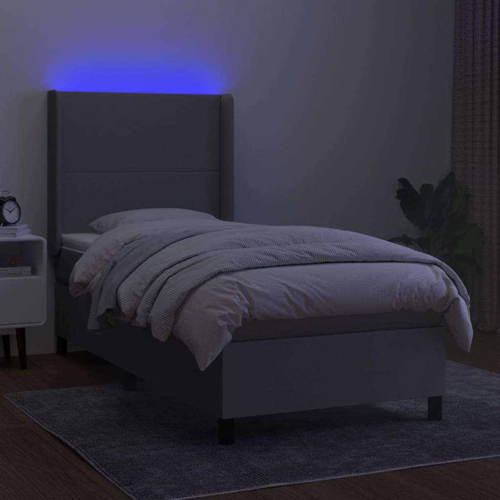 Sommier à lattes de lit matelas LED Gris clair 90x190 cm Tissu