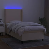 Sommier à lattes de lit matelas et LED Crème 90x190 cm Tissu