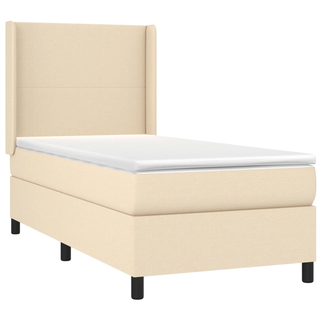 Sommier à lattes de lit matelas et LED Crème 90x190 cm Tissu