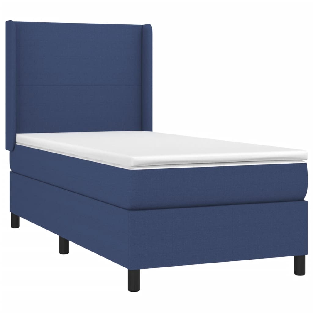 Sommier à lattes de lit matelas et LED Bleu 90x190 cm Tissu