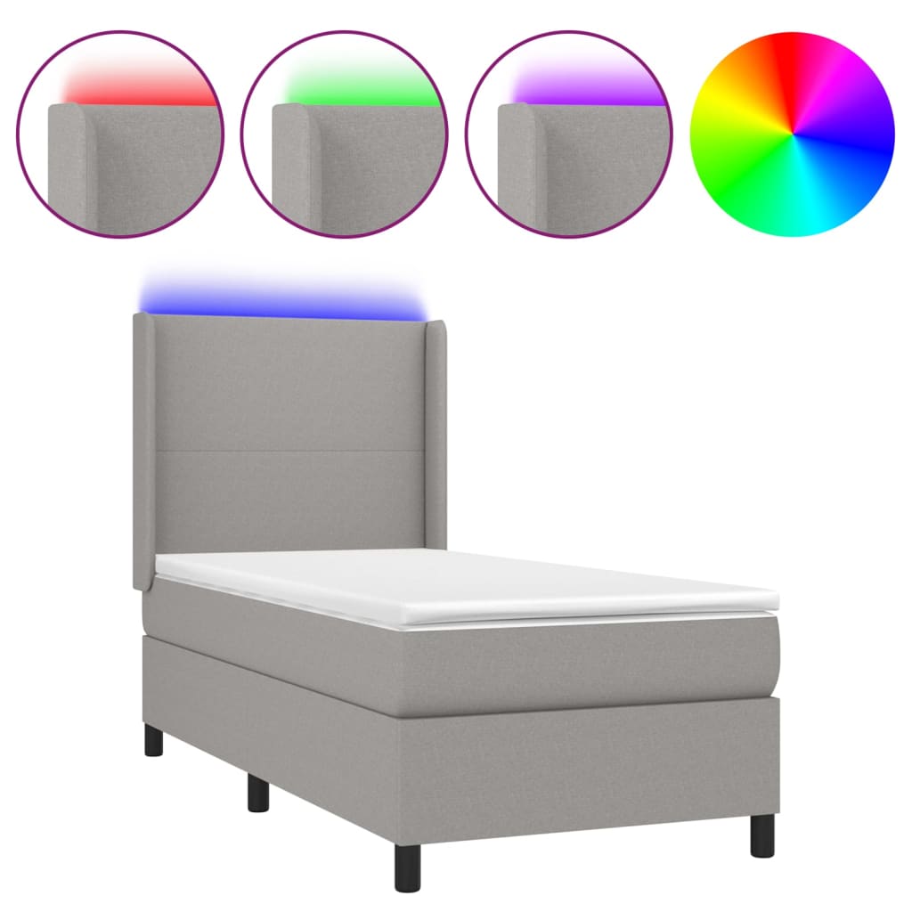 Sommier à lattes de lit matelas LED Gris clair 90x200 cm Tissu