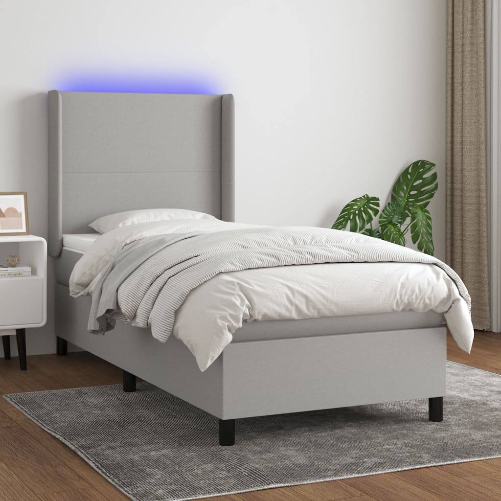 Sommier à lattes de lit matelas LED Gris clair 90x200 cm Tissu