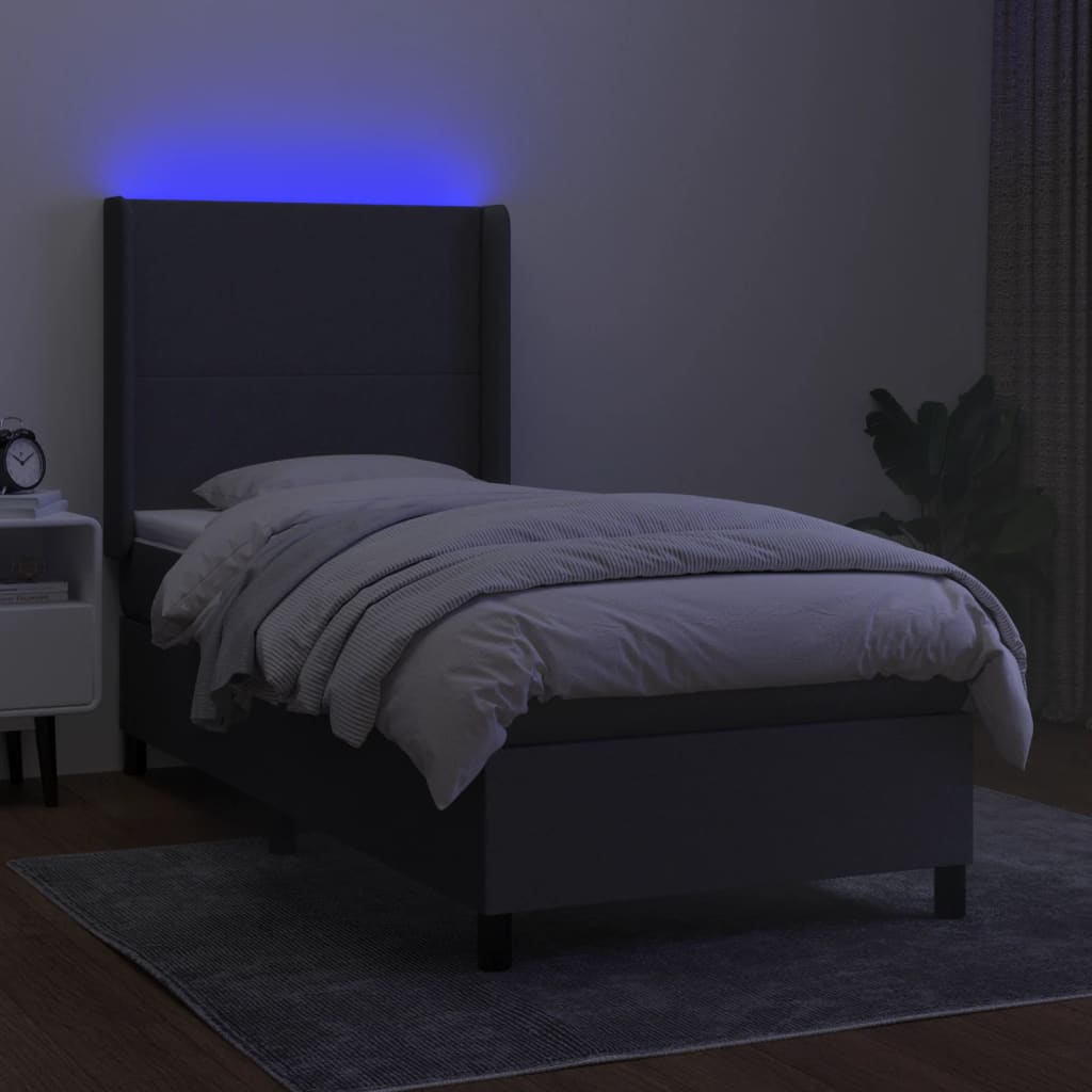 Sommier à lattes de lit matelas LED Gris foncé 90x200 cm Tissu