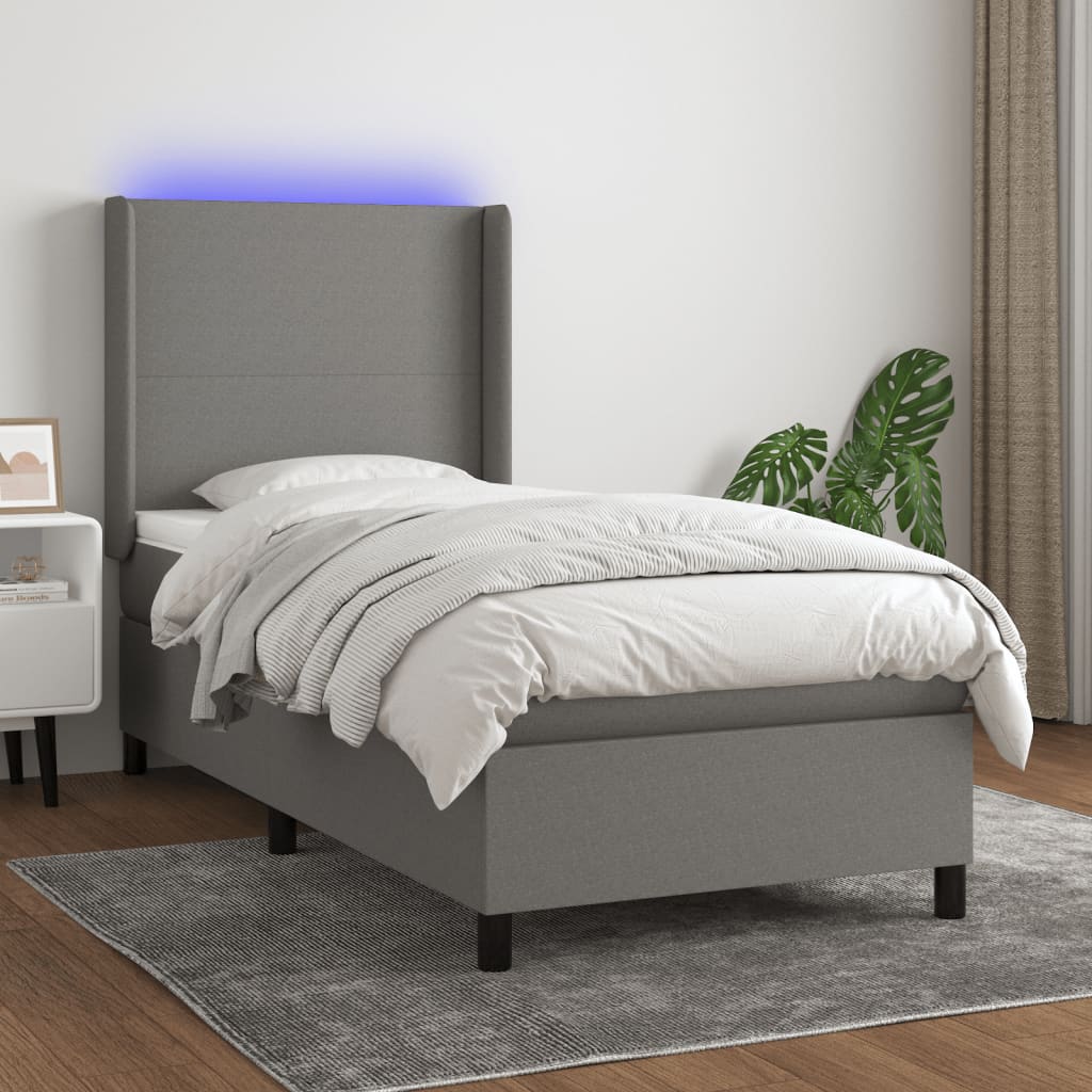 Sommier à lattes de lit matelas LED Gris foncé 90x200 cm Tissu