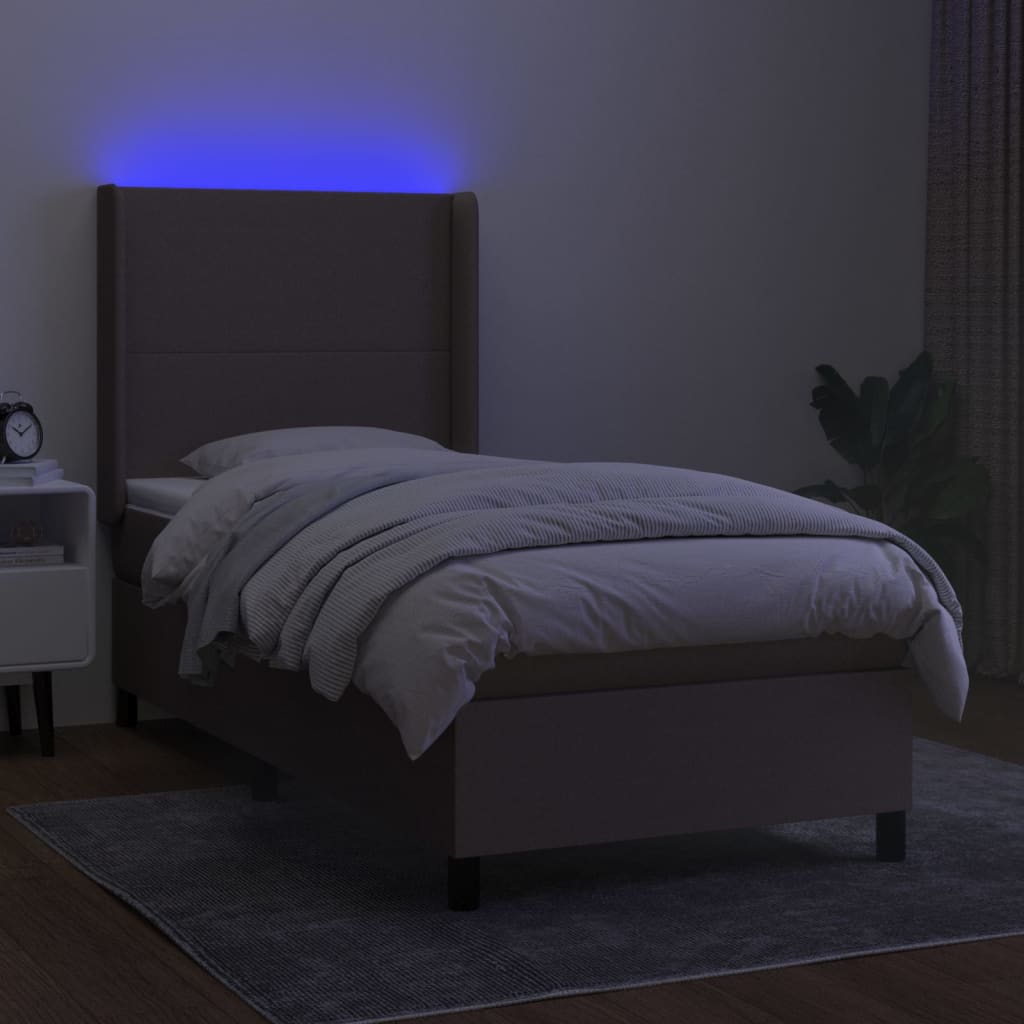 Sommier à lattes de lit matelas et LED Taupe 90x200 cm Tissu