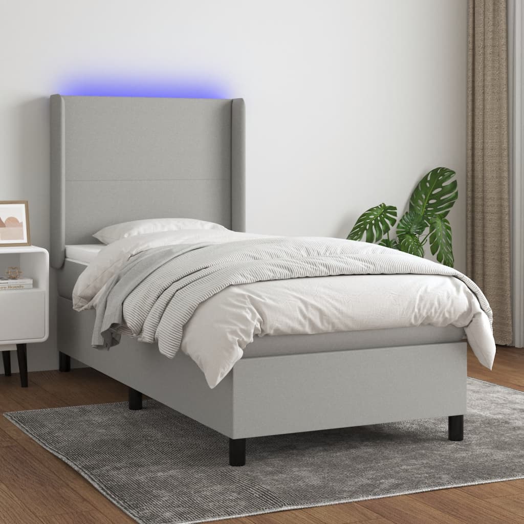 Sommier à lattes de lit matelas LED Gris clair 100x200 cm Tissu