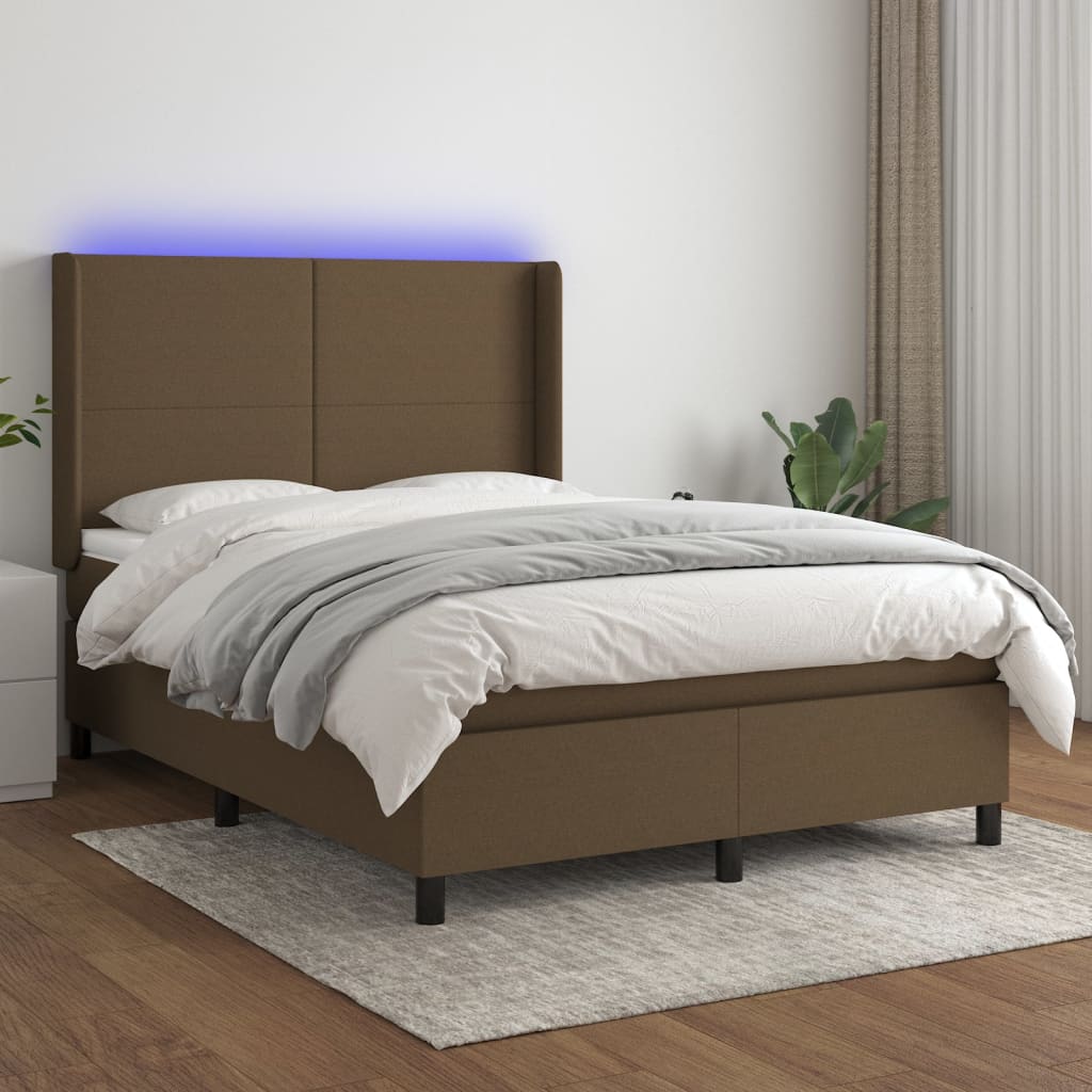 Sommier à lattes de lit matelas et LED Marron foncé 140x190 cm