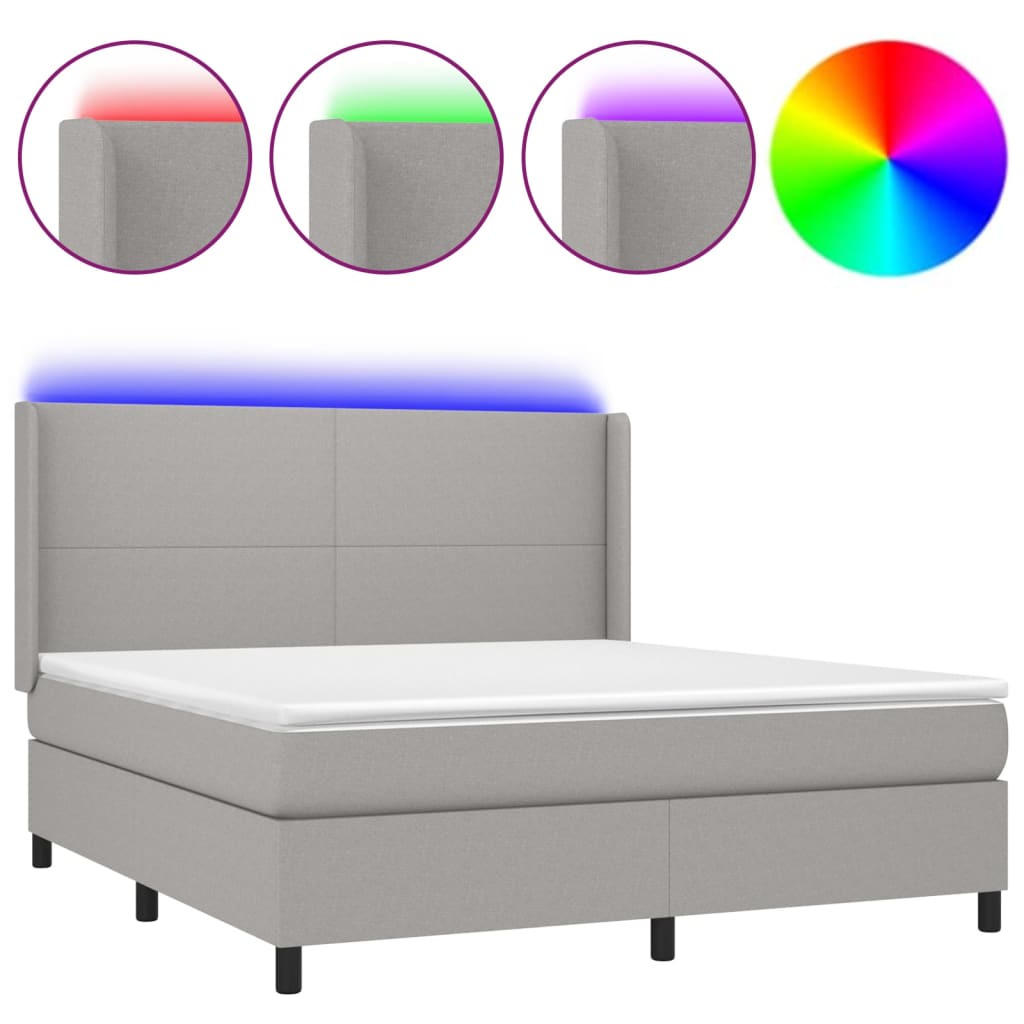 Sommier à lattes de lit matelas LED Gris clair 160x200 cm Tissu