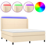 Sommier à lattes de lit matelas et LED Crème 160x200 cm Tissu