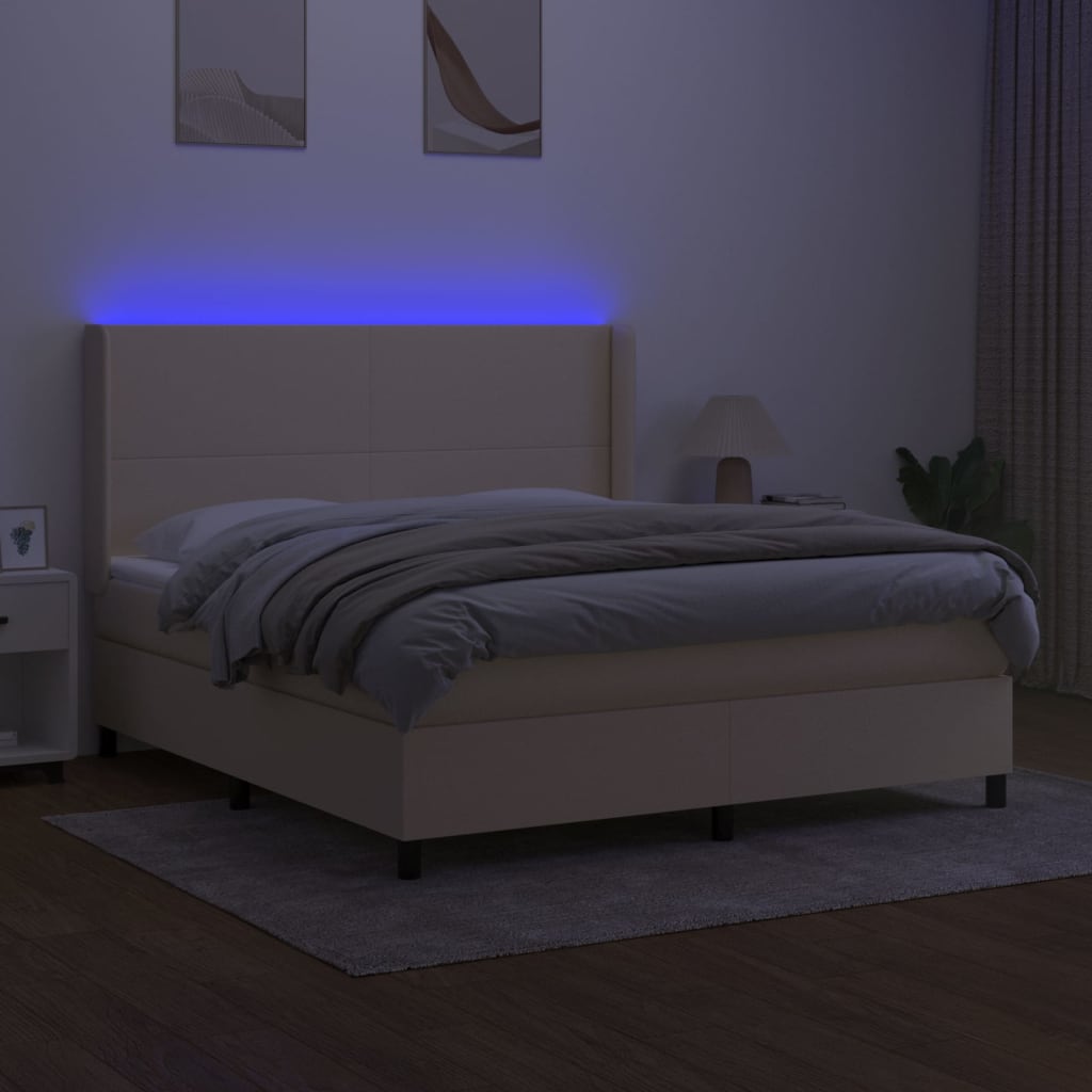 Sommier à lattes de lit matelas et LED Crème 160x200 cm Tissu