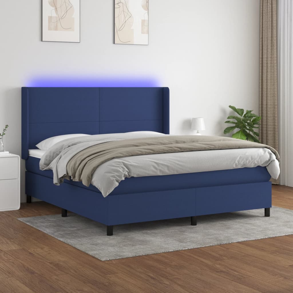 Sommier à lattes de lit matelas et LED Bleu 160x200 cm Tissu