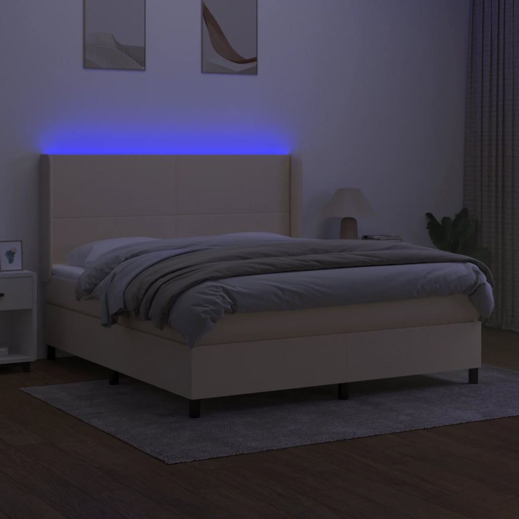 Sommier à lattes de lit matelas LED Crème 180x200 cm Tissu