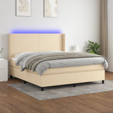 Sommier à lattes de lit matelas LED Crème 180x200 cm Tissu