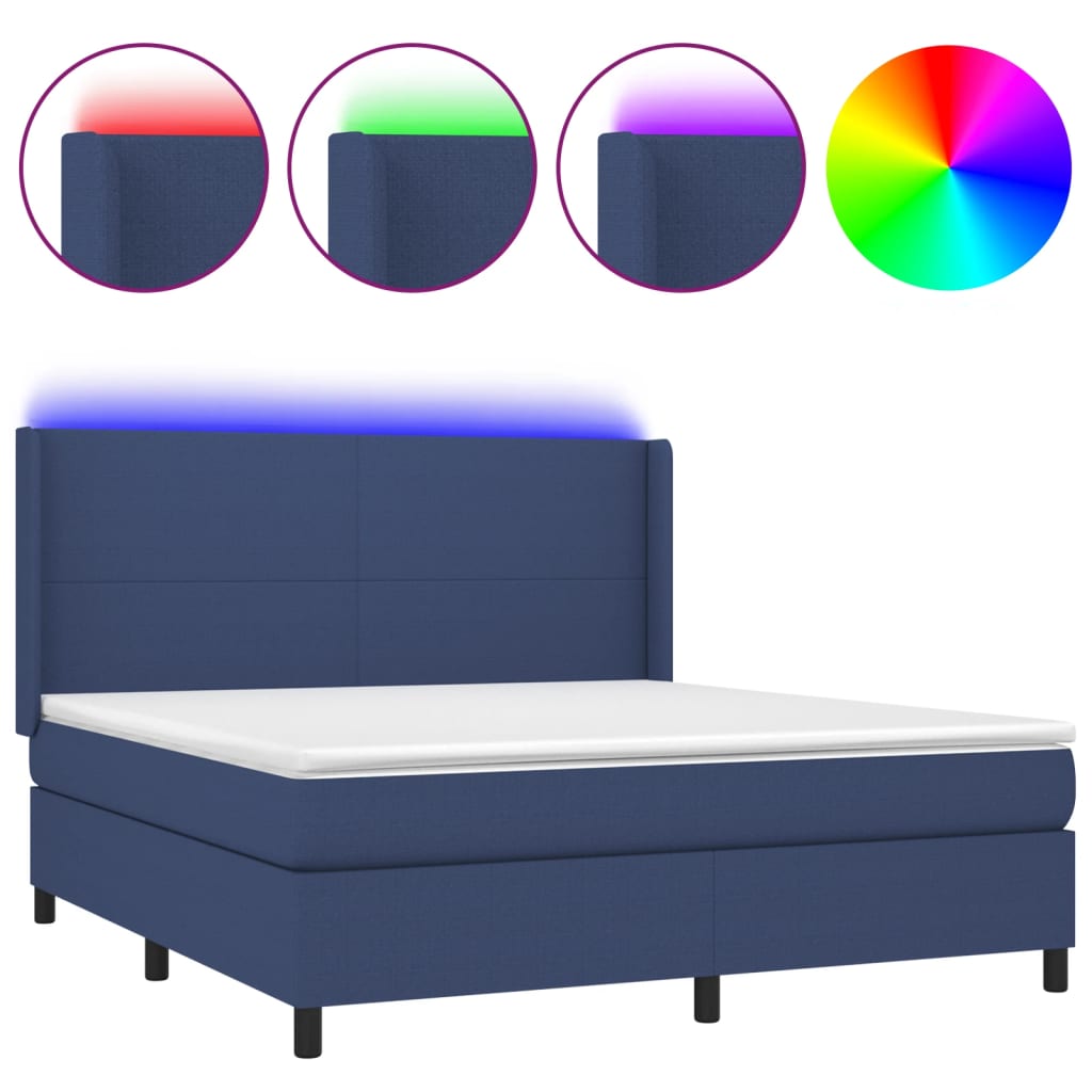 Sommier à lattes de lit matelas LED Bleu 180x200 cm Tissu