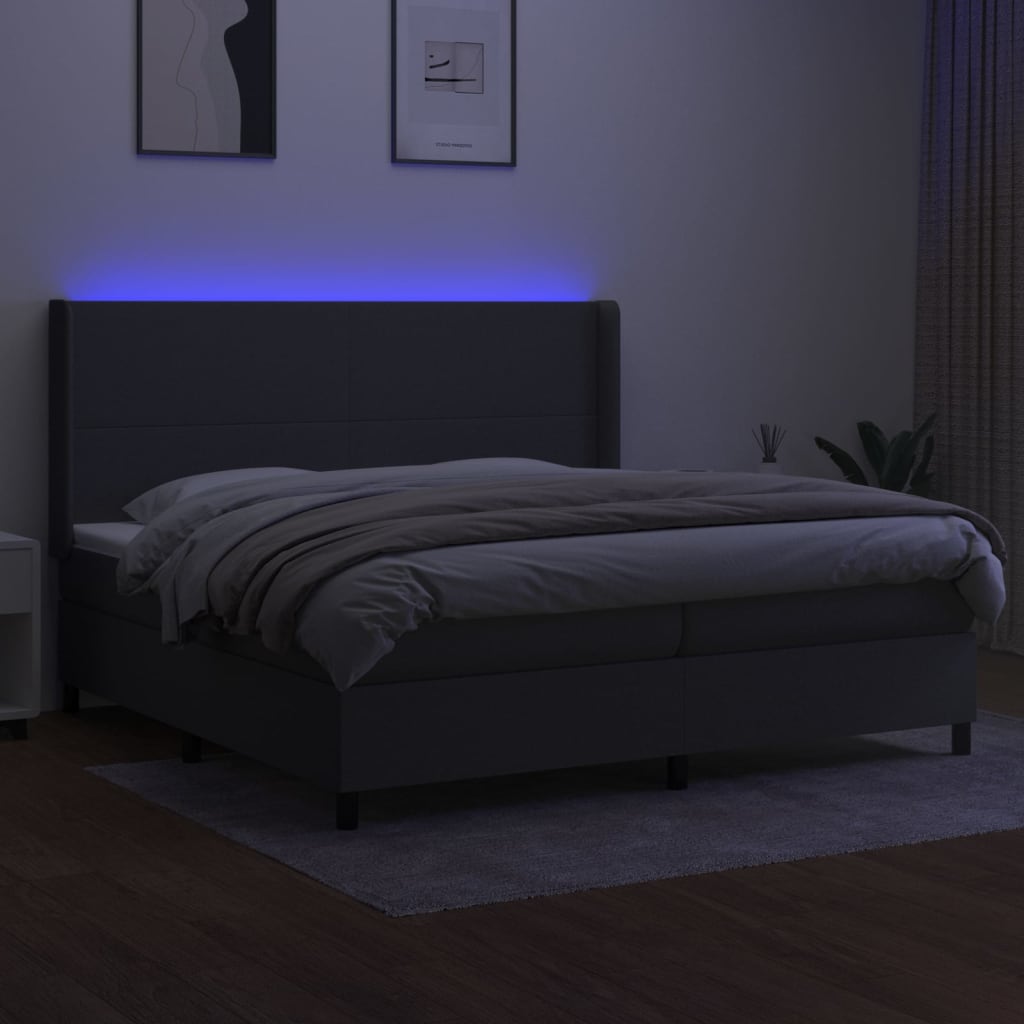 Sommier à lattes de lit matelas LED Gris foncé 200x200 cm Tissu