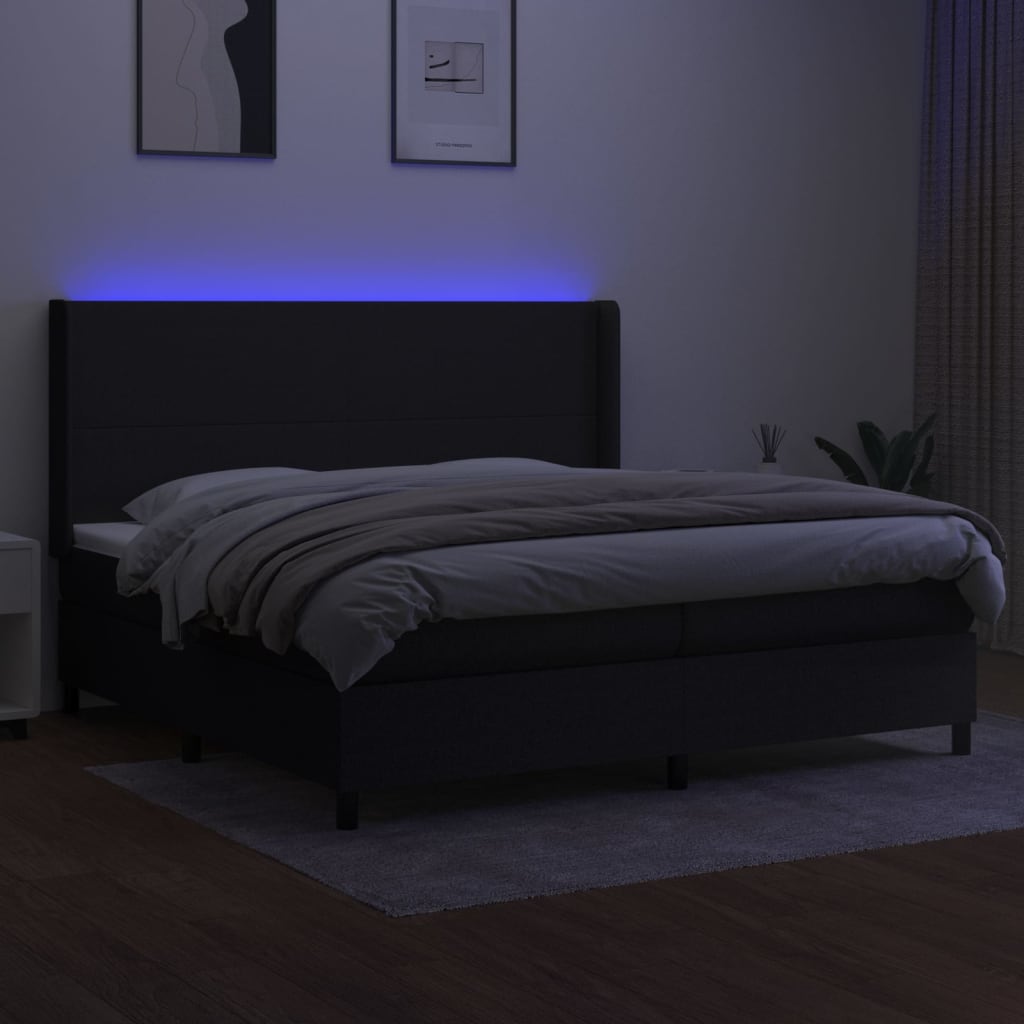 Sommier à lattes de lit matelas LED Noir 200x200 cm Tissu