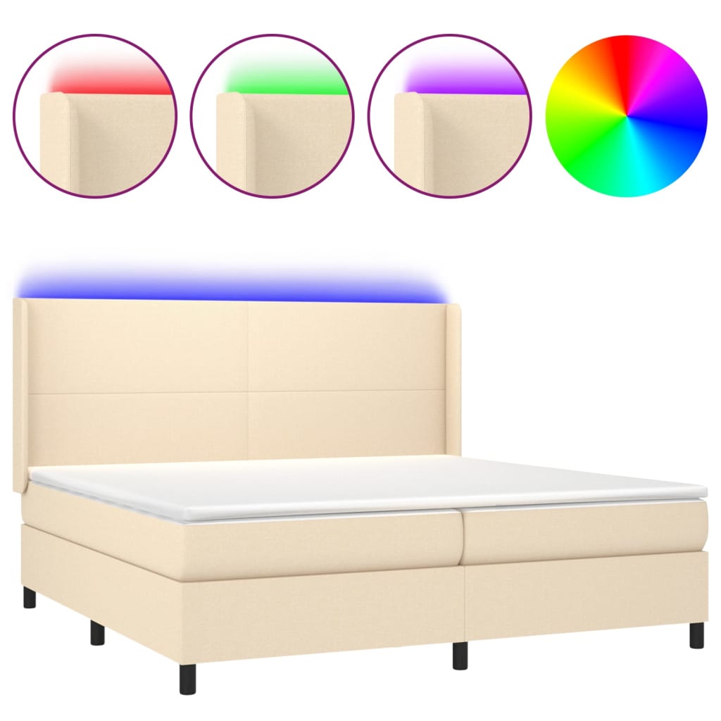 Sommier à lattes de lit matelas LED Crème 200x200 cm Tissu