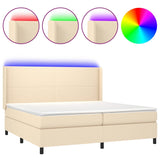 Sommier à lattes de lit matelas LED Crème 200x200 cm Tissu