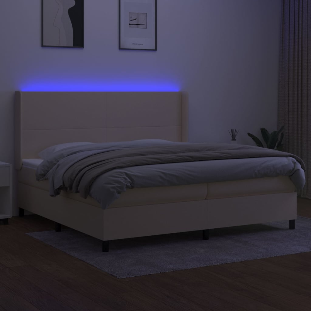 Sommier à lattes de lit matelas LED Crème 200x200 cm Tissu