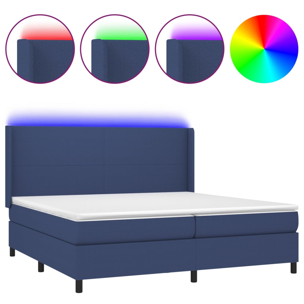 Sommier à lattes de lit matelas LED Bleu 200x200 cm Tissu