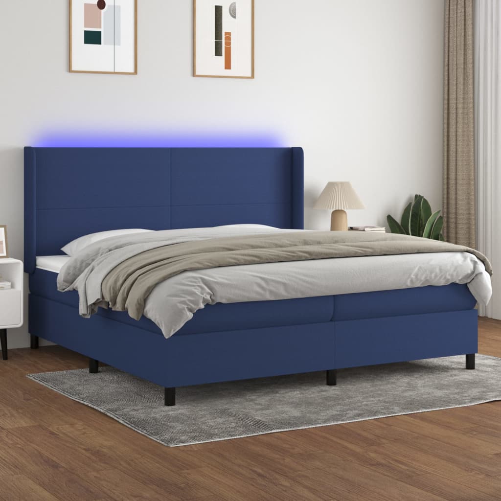 Sommier à lattes de lit matelas LED Bleu 200x200 cm Tissu