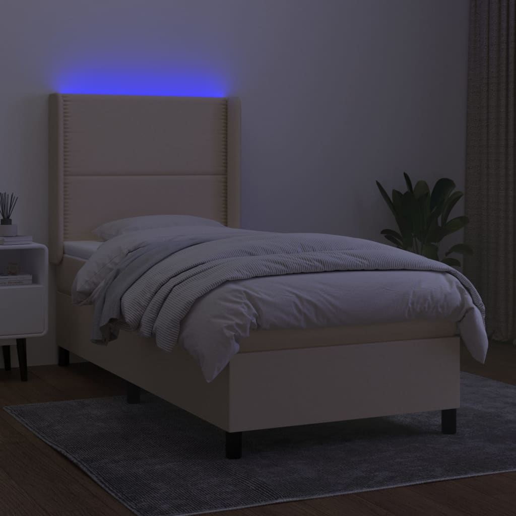 Sommier à lattes de lit matelas LED Crème 80x200cm Tissu