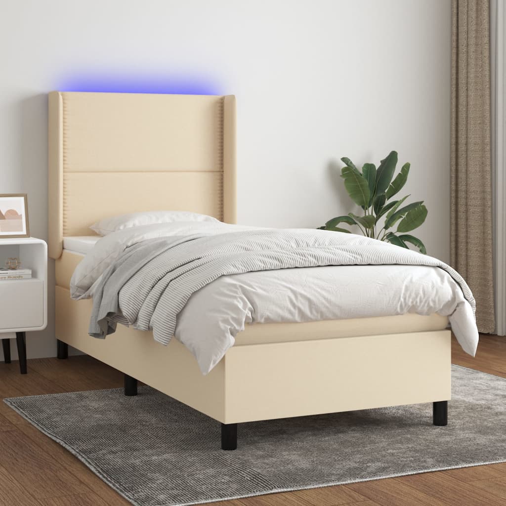 Sommier à lattes de lit matelas LED Crème 80x200cm Tissu