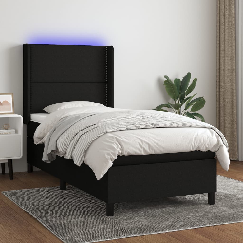 Sommier à lattes de lit matelas LED Noir 90x190 cm Tissu