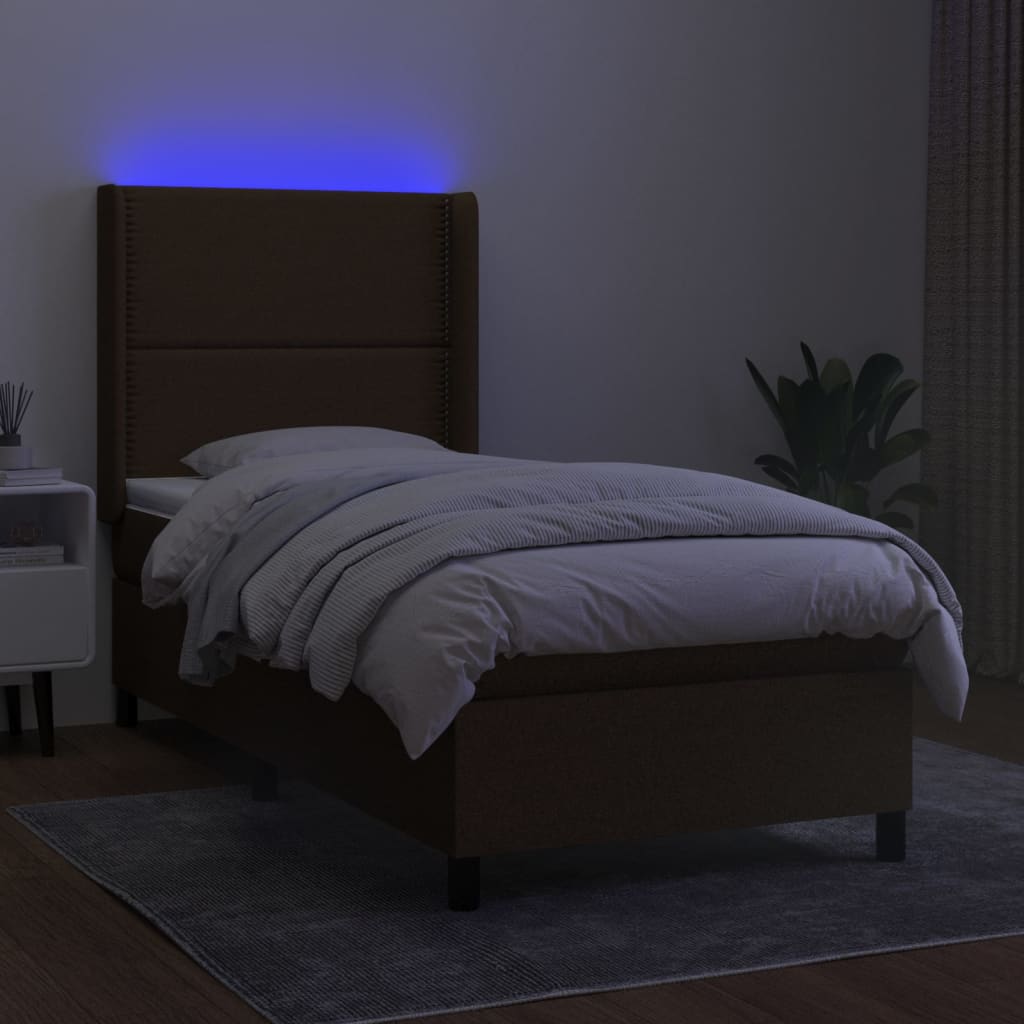 Sommier à lattes de lit matelas LED Marron foncé 90x190cm Tissu