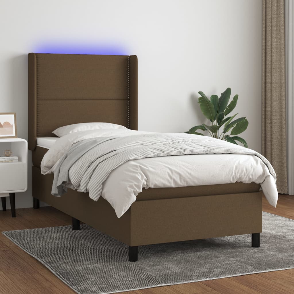 Slatted bed base LED mattress Dark brown 90x200cm Fabric