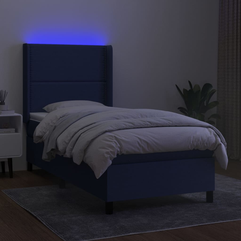 Sommier à lattes de lit matelas LED Bleu 90x200 cm Tissu