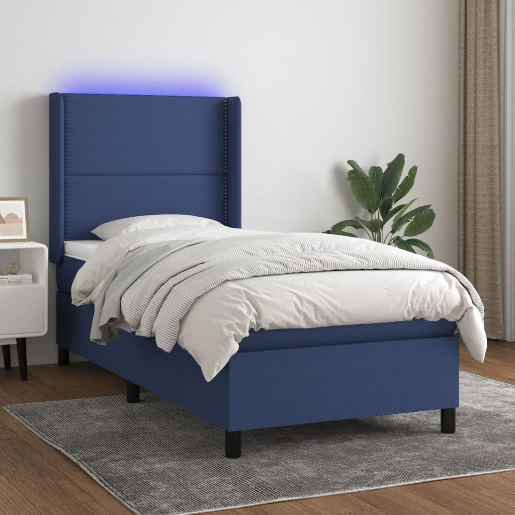 Sommier à lattes de lit matelas LED Bleu 90x200 cm Tissu