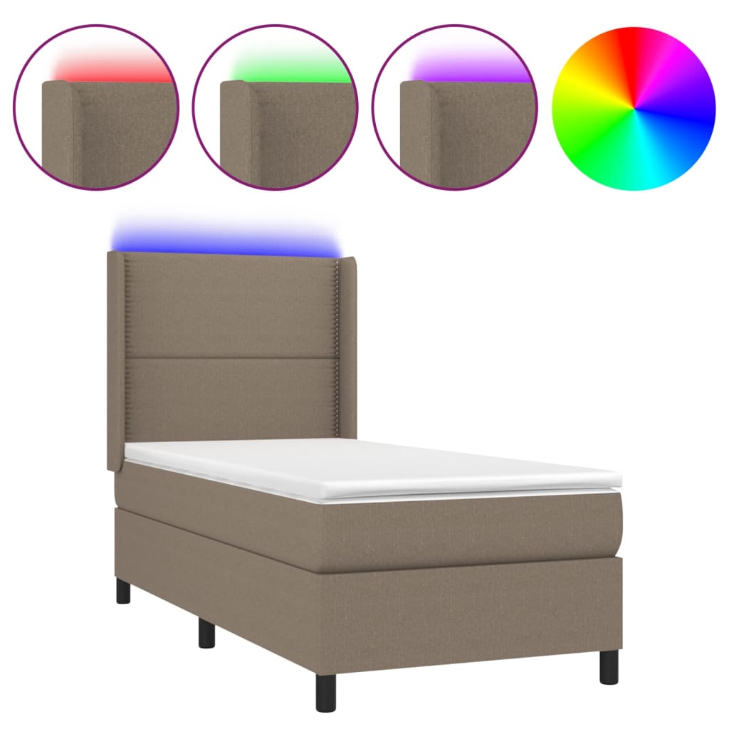 Sommier à lattes de lit matelas LED Taupe 100x200 cm Tissu