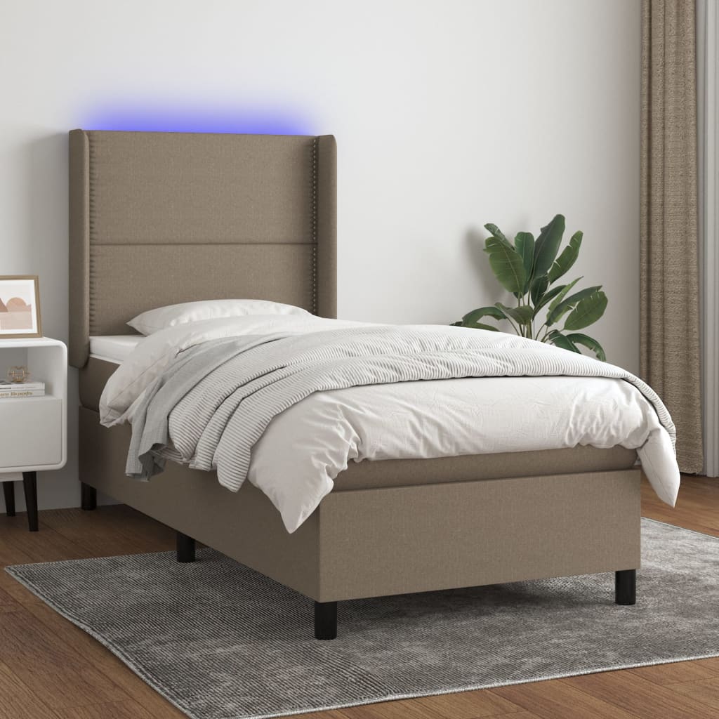 Sommier à lattes de lit matelas LED Taupe 100x200 cm Tissu