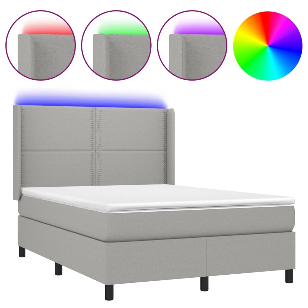 Sommier à lattes de lit matelas LED Gris clair 140x190 cm Tissu